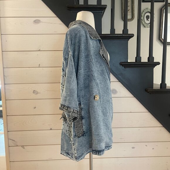 091 Oli & Hali Star Patch Tencel Short Sleeve Blazer Jacket NWOT Size Large - Picture 8 of 14